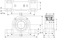 Tapered Adapter Four-Bolt Pillow Block - Dimensional Drawing