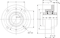 Double Concentric Round Flange Block - Dimensional Drawing
