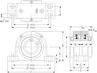 Double Concentric Four-Bolt Pillow Block - Dimensional Drawing