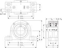 Single Concentric Four-Bolt Pillow Block - Dimensional Drawing