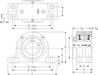 Single Concentric Four-Bolt Pillow Block - Dimensional Drawing