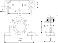 Eccentric Four-Bolt Pillow Block - Dimensional Drawing