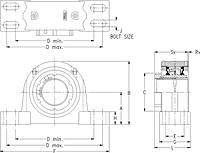 Single V-Lock Four-Bolt Pillow Block - Dimensional Drawing