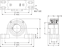 Single V-Lock Four-Bolt Pillow Block - Dimensional Drawing