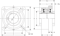Double V-Lock Four Bolt Square Flange Block - Dimensional Drawing