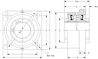 Double V-Lock Four Bolt Square Flange Block - Dimensional Drawing