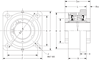 Double V-Lock Four Bolt Square Flange Block - Dimensional Drawing