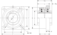 Double V-Lock Four Bolt Square Flange Block - Dimensional Drawing