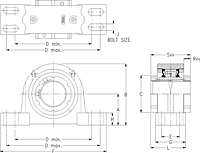 Double V-Lock Four-Bolt Pillow Block - Dimensional Drawing