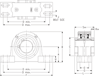 Double V-Lock Four-Bolt Pillow Block - Dimensional Drawing
