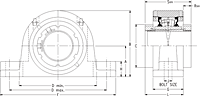 Double V-Lock Two-Bolt Pillow Block - Dimensional Drawing
