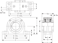 Double V-Lock Four-Bolt Pillow Block - Dimensional Drawing