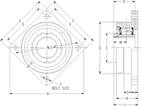 Tapered Adapter Four Bolt Square Flange Block - Dimensional Drawing