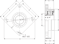 Tapered Adapter Four Bolt Square Flange Block - Dimensional Drawing