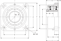 Tapered Adapter Four Bolt Square Flange Block - Dimensional Drawing