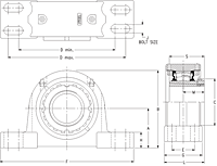 Tapered Adapter Four-Bolt Pillow Block - Dimensional Drawing