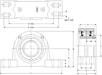 Tapered Adapter Four-Bolt Pillow Block - Dimensional Drawing