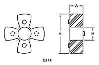 Curved Jaw Coupling Spiders, CJ Series - Metric, DimDraw CJ 14-2