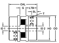 AL Type Coupling Hubs w/ Keyway - Metric, DimDraw Style 2
