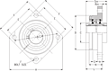 Double V-Lock Four Bolt Square Flange Block - Dimensional Drawing