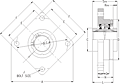 Double V-Lock Four Bolt Square Flange Block - Dimensional Drawing