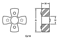 Curved Jaw Coupling Spiders, CJ Series - Metric, DimDraw CJ 14-2
